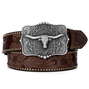 4391 Women Western Leather Belt, Cowboy Cowgirl Belt For Jeans Pants Longhorn